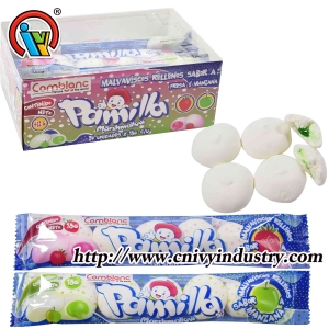 Marshmallow doce com centro recheado de geleia